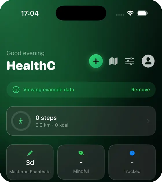 HealthC, Startbildschirm mit Beispieldaten
